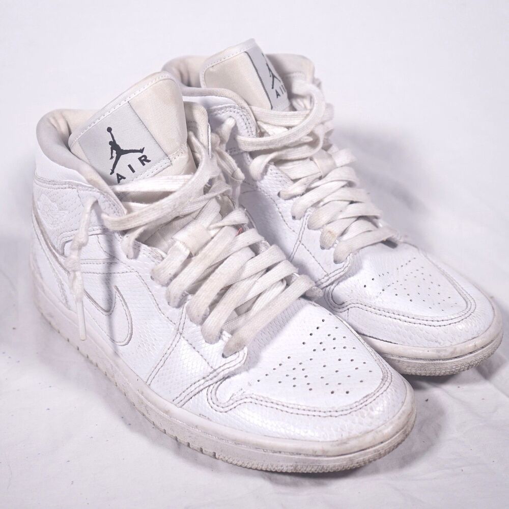 Nike Air Jordan 1 Mid White Snakeskin Womens 6 Sneakers BQ6472-110